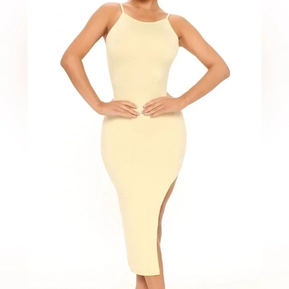 butter yellow bodycon dress Cleo Cove Strapless Maxi Dress Butter Yellow